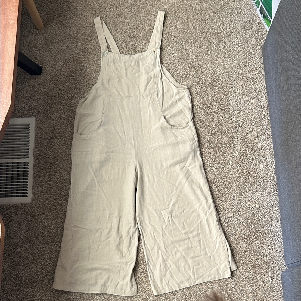 Beige Wide-Leg Overalls